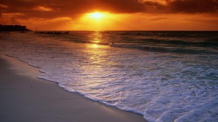 Sunset ocean clouds beach wallpaper