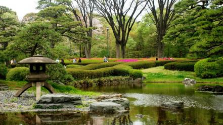 Water japan trees flowers spring (season) japanese gardens wallpaper