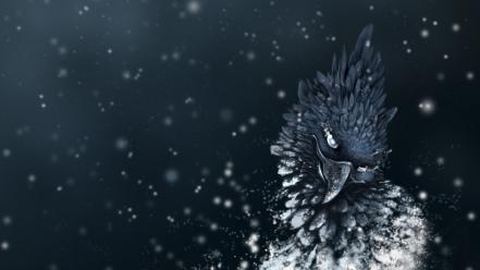 Blue birds feathers sparks monochrome artwork wallpaper
