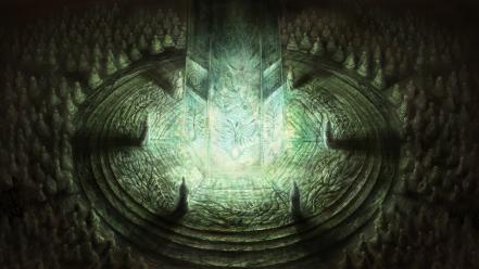 Fantasy art praying monk temple wallpaper