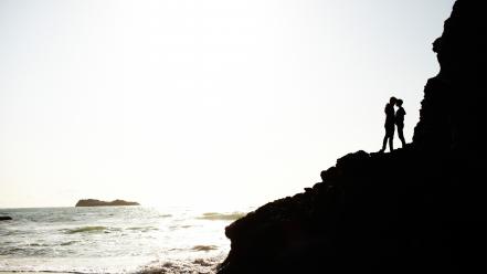 Landscapes love beach people lovers sillhouette pictorial wallpaper