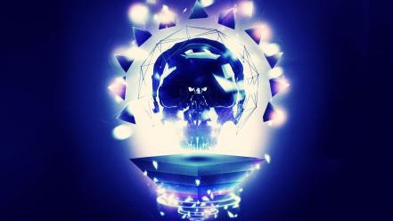 Skulls artwork lighting pyramids wallpaper