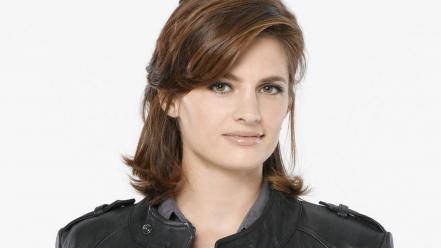 Stana katic white background castle tv series wallpaper
