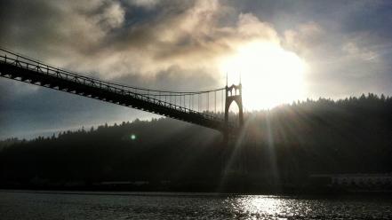 Sunset clouds trees bridges oregon portland rivers wallpaper