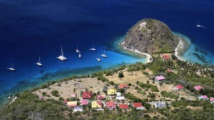 Ocean beach hills france boats cities view wallpaper