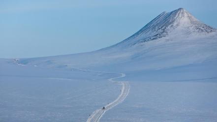 Russia minimalistic mountains roads snow wallpaper