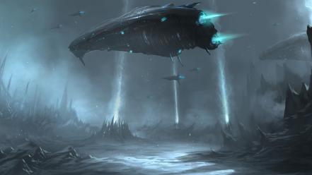 Futuristic fantasy art spaceships wallpaper