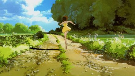 Path my neighbour totoro running yellow dress wallpaper