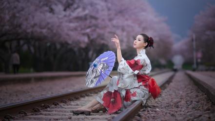 Korean japanese clothes parasol min seo hee wallpaper