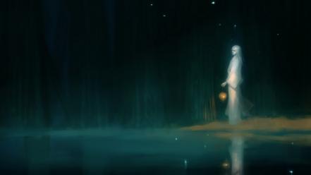 Water lanterns fantasy art artwork reflections wallpaper