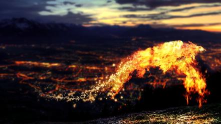 Animals fire phoenix lava fantasy art photomanipulation wallpaper