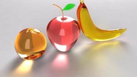 Orange fruits design metallic bananas apples hexagon wallpaper