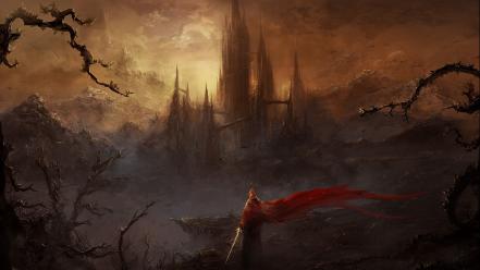 Paintings castles shadows fantasy art gate artwork wallpaper