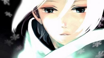 Snowflakes white hair grey eyes wallpaper