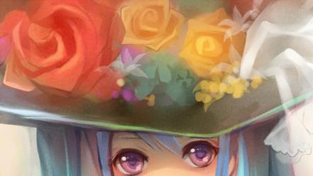 Vocaloid flowers hatsune miku necklaces purple eyes hats wallpaper