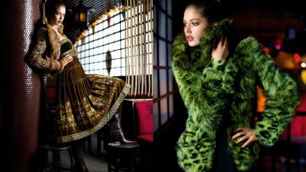 Women fashion doutzen kroes photography fur coat wallpaper