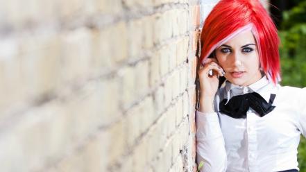 Women wall redheads depth of field noses bowtie wallpaper