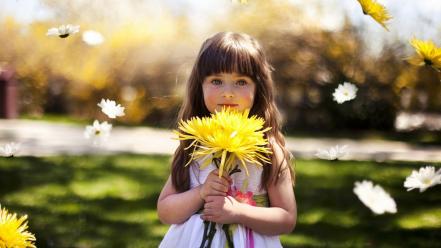 Yellow flowers children wallpaper