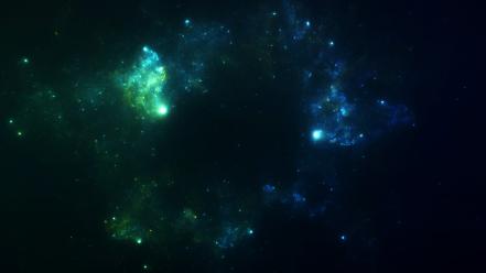 Green blue outer space stars digital art background wallpaper