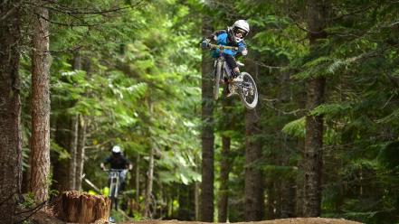 Nature forest motorbikes mountain biking jump mtb children wallpaper