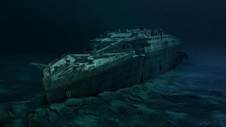 Paintings paint titanic boats underwater wallpaper