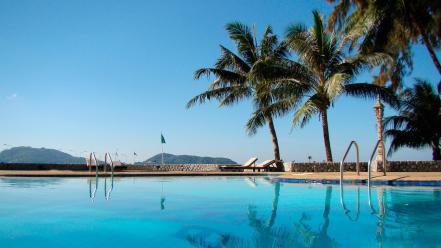 Palm trees swimming pools wallpaper