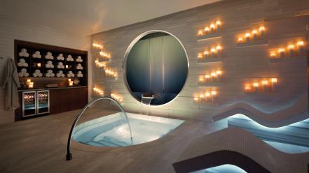 Water swimming pools candles spa wallpaper