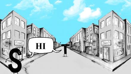 Clouds humor funny buildings letters hello skies wallpaper