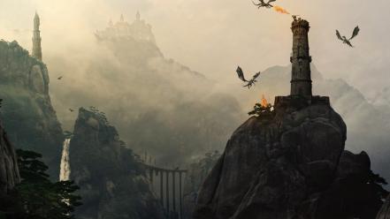 Landscapes dragons fantasy art artwork wallpaper