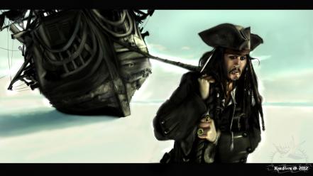 Sparrow hats airbrushed fan black hair pearl wallpaper