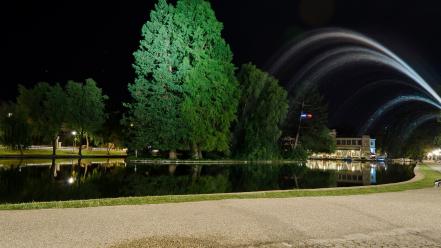 Trees night lights walk bridges romania roads parks wallpaper