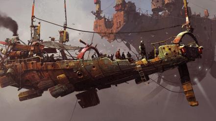 Digital art science fiction artwork vehicles skies wallpaper