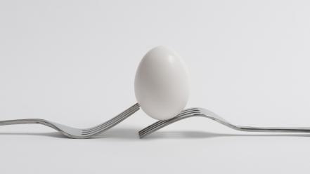 Eggs food balance forks simple background white wallpaper