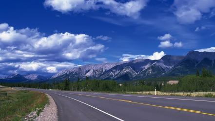 Mountains clouds landscapes nature roads wallpaper