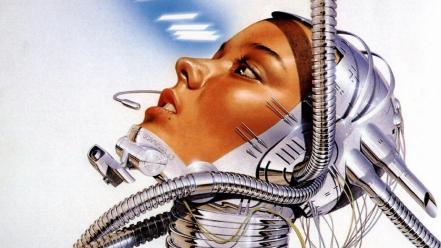 Robot girl faces wires wallpaper