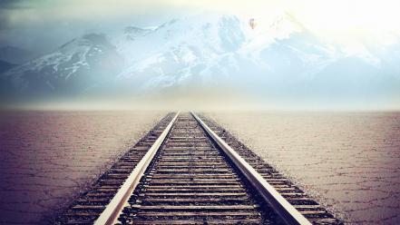 Artwork landscapes mountains nature railroad tracks wallpaper