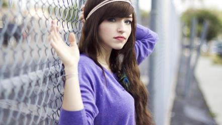 Brunettes women people chain link fence mandee leslie wallpaper
