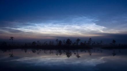 Clouds landscapes trees fog reflections wallpaper