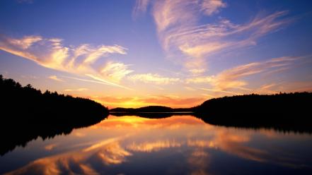 Clouds landscapes trees lakes reflections wallpaper