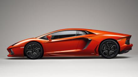 Red cars lamborghini aventador side view wallpaper