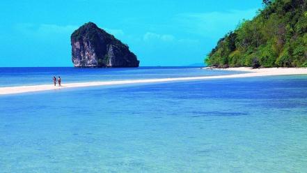 Nature sand trees white rocks thailand beach wallpaper
