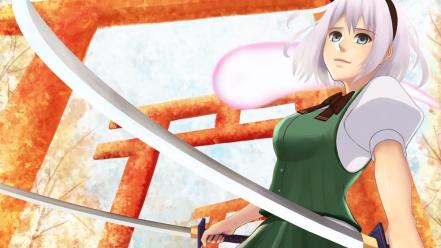 Katana weapons konpaku youmu short hair swords wallpaper