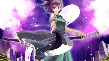 Katana weapons konpaku youmu short hair swords wallpaper