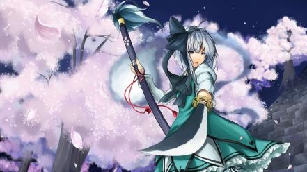 Katana weapons konpaku youmu short hair swords wallpaper