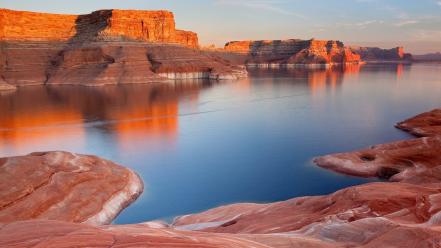 Landscapes utah bay reflections pit rock formations wallpaper