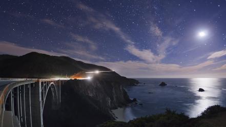 Light mountains moon bridges california wallpaper