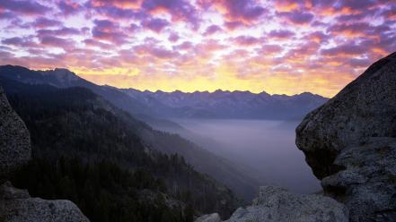 Mountains clouds trees rocks california wallpaper