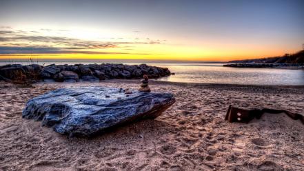 Nature beach sand rocks shore morning sea wallpaper