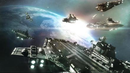 Outer space battleship wallpaper