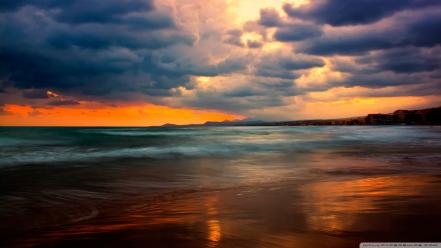 Sunset clouds nature beach seascapes sea wallpaper